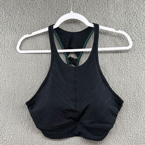 Prana Itzel Space Dye Gray Jersey Knotted Back High Neck Racerback Sports Bra L - Picture 3 of 13